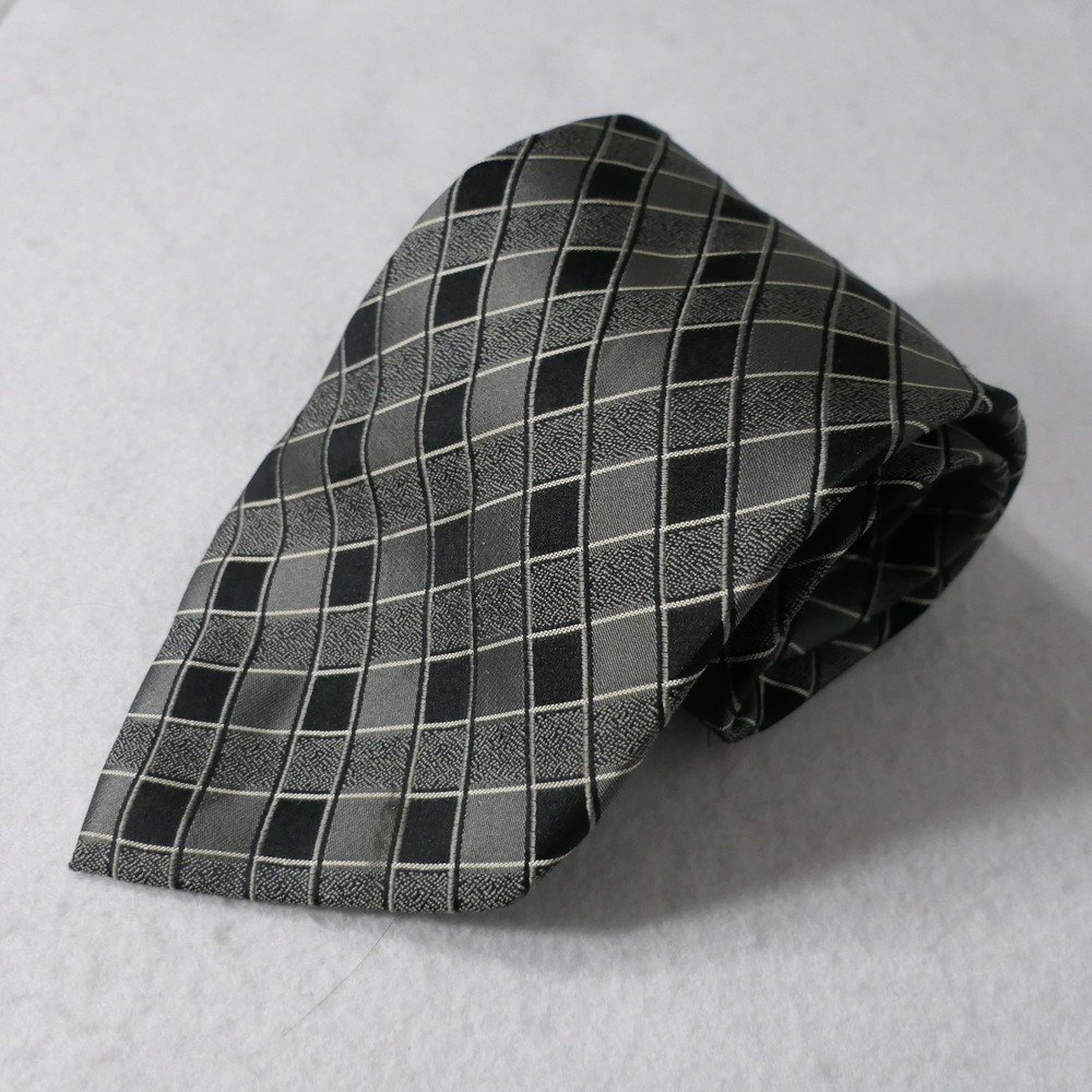 Valerio Garati Mens Necktie OS Black Gray Geometric Silk HandMade Vintage Office